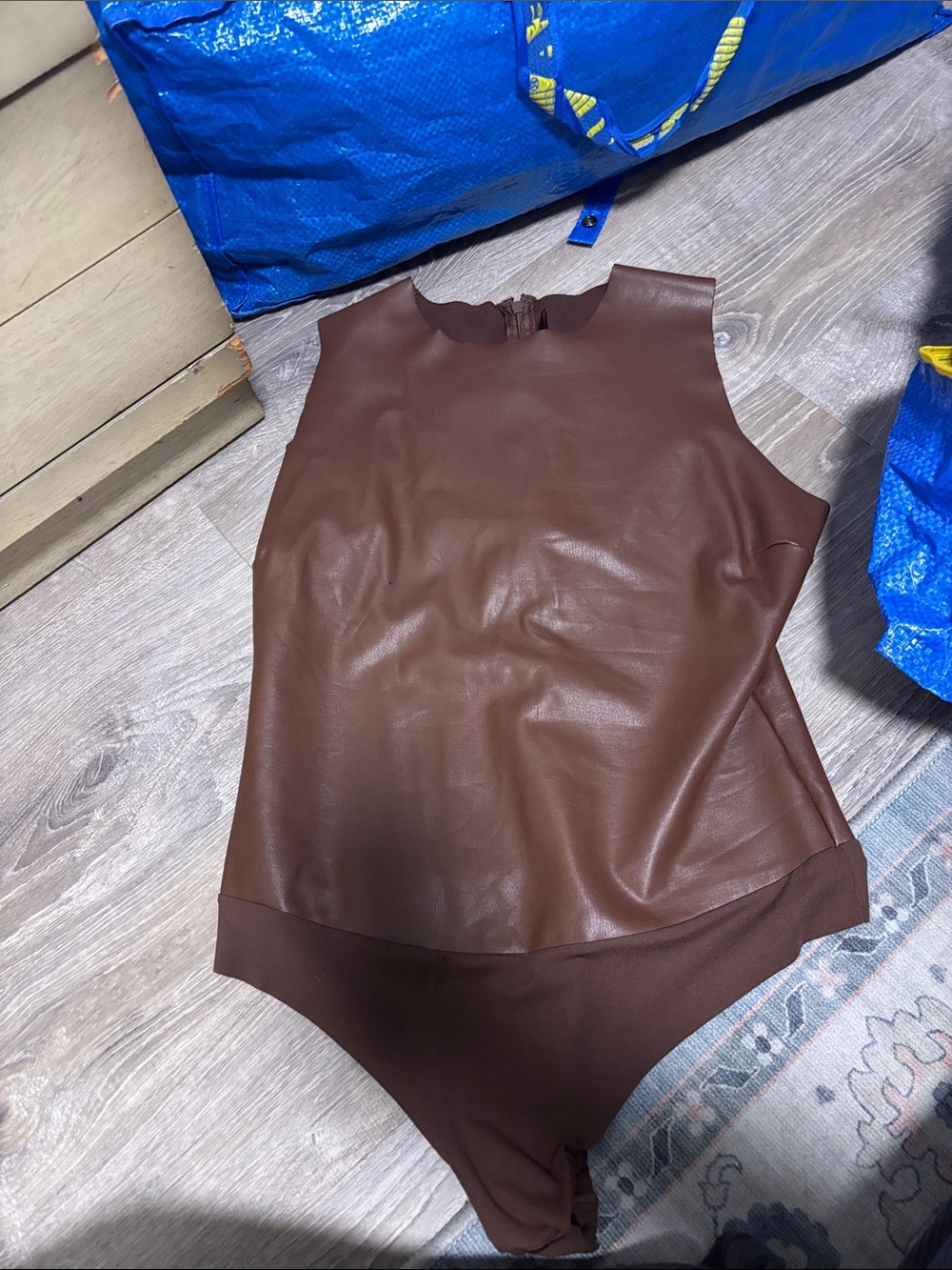 SKIMS Brown Faux-Leather Sleeveless Bodysuit